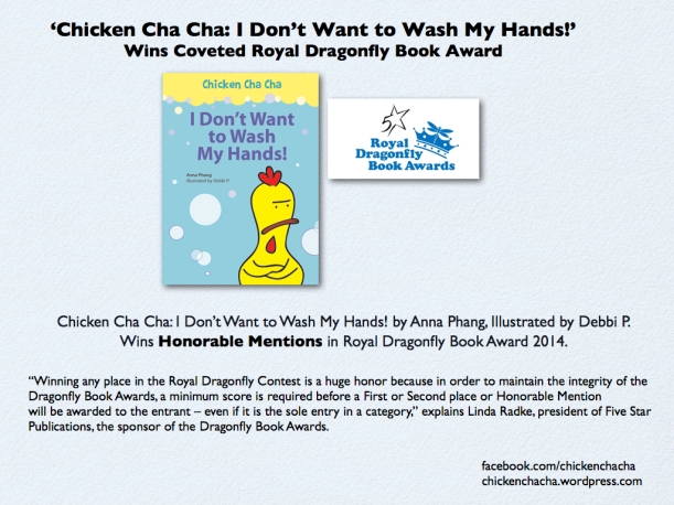 Chicken Cha Cha children picture book I dont want to wash my hands royal dragonfly awards1